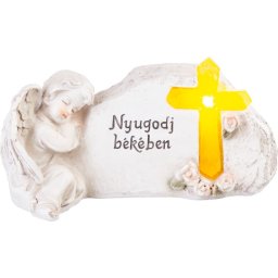 Decor funerar solar cu inger si cruce, polyresin, 20,5x11x11 cm