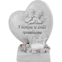 Decoratiune funerara inima cu îngerasi si suport lumanare, 15,5x12x17,5 cm