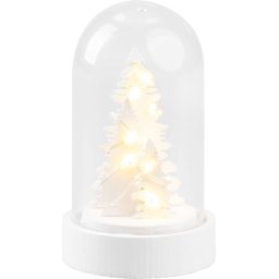 Decoratiune de Craciun cu bradut alb în cupola, LED alb cald, 9 cm