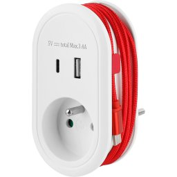Priza Strend Pro cu USB-A, USB-C si cablu USB-C inclus