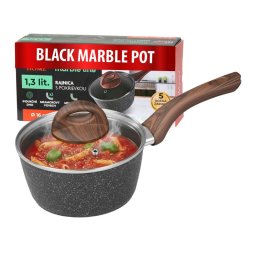 Cratita MagicHome Black Marble Line 16 cm cu capac din sticla