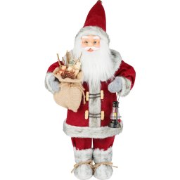 Decoratiune de Craciun Mos Craciun cu felinar rosu, 46 cm