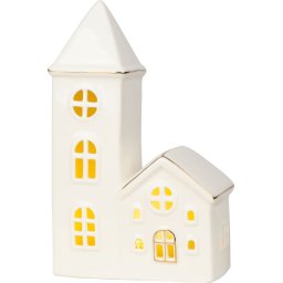 Decoratiune LED tip bisericuta din portelan alb MagicHome, 17,4 cm