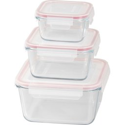 Set 3 caserole din sticla cu capac etans MagicHome, 450/1000/1900 ml