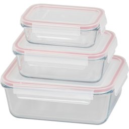 Set 3 caserole din sticla MagicHome cu capac ermetic, 400/900/1900 ml