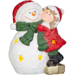 Decoratiune de Craciun cu fetita si om de zapada, LED, 8x12,5x15,8 cm