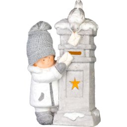 Decoratiune de Craciun LED cu baietel si cutie postala, 39 cm