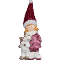 Decoratiune de Craciun MagicHome, fetita cu om de zapada, 23 cm