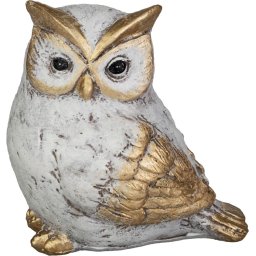 Decoratiune de Craciun MagicHome, bufnita alba cu accente aurii, 7x9x9,5 cm