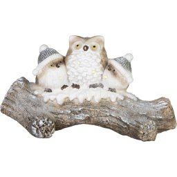 Decoratiune de Craciun LED cu bufnite pe trunchi înzapezit 49,5 cm