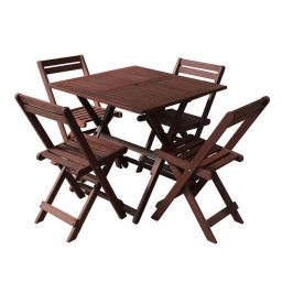 Set masa si 4 scaune pentru gradina Tirora Muhler Meranti, 5 piese, Pana la 100 kg, Pliabil, Lemn, Maro
