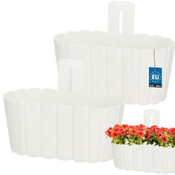 Ghiveci suspendat de perete pentru balcon și terasă alb 280 mm set 2 buc.