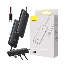 HUB extern Baseus Lite, porturi USB: USB 3.0 x 4, conectare prin USB Type-C, lungime 1m, negru, WKQX030401 (timbru verde 0.8 lei) - 6932172606268