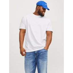 Jack & Jones Plus Tricou simplu barbati big sizes, Bradley, decolteu la baza gatului, Alb (SELECTATI MARIMEA: 8XL)