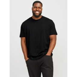 Jack & Jones Plus Tricou simplu barbati big sizes, Bradley, decolteu la baza gatului, Negru (SELECTATI MARIMEA: 2XL)