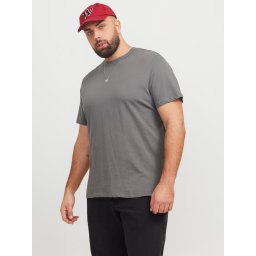 Jack & Jones Plus Tricou simplu barbati big sizes, Bradley, decolteu la baza gatului, Gri (SELECTATI MARIMEA: 3XL)