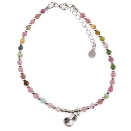Bratara Turmalina multicolora sfere fatetate 3mm cu charm Wu Lou si argint 925