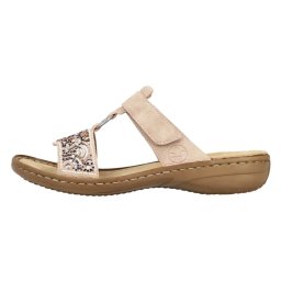 Papuci dama, roz, casual, piele ecologica, cu talpa joasa, Rieker 608K2-31-Roz (Marime: 41)