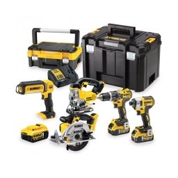 DeWalt - DCD796N + DCF887N + DCS391N + DCS331N + DCL050 - Masina de gaurit si insurubat cu percutie, 70 Nm + Masina de insurubat cu impact, 205 Nm, M5-M14 + Fierastrau circular, 165x20 mm + Fierastrau pendular + Lampa + Set 3 acumulatori si incarcator, Li