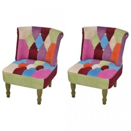 Scaun francez, 2 buc., model Patchwork, fără brațe, textil