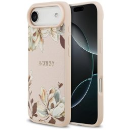 Husa Guess Grained Flowers MagSafe (GUHMP17MPGNMPLMP) - Husă telefon - compatibil cu Apple iPhone 17 Air - MagSafe - culoare Roz