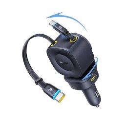 PrimeTrip VR2 Max, Quick Charge 100W, 1 x USB, 1 x USB Type-C, cablu integrat retractabil 2 x USB Type-C pt. bricheta auto, negru