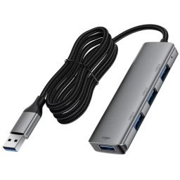 Hub USB la 4 x USB3.0, 5Gbps, Plug & Play, Aluminiu, 5V/3A, USB Cablu - Acefast (J17) - Metal Gray