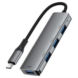 Hub USB-C cu 4 porturi USB3.0, 5Gbps, Plug&Play, Aliaj de Aluminiu - Acefast (J15) - Metal Gray