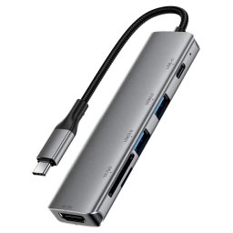 Docking Station USB-C la HDMI 4K, SD/TF, PD90W, 2x USB3.0 - Acefast (J18) - Metal Gray