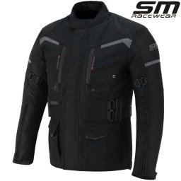 Geaca moto textila SM Racewear Highland II - Barbati - 4 Sezoane - Impermeabila si Ventilata - Protectii CE - Negru Gri Neon