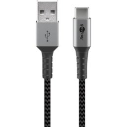 Set 2 x Cablu de Date si Incarcare USB 2.0 A tata - USB-C tata, Gri, Textil, Flexibil, 2 m, Goobay