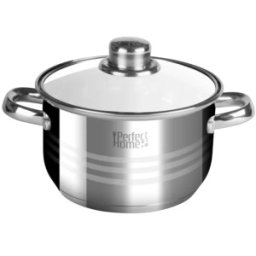 Oala din Inox cu Capac din Sticla, 7 l, Diametru 26.8 cm, Argintie, Perfect Home