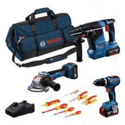 0615A5007H PRO Trusă cu 3 scule: GSB 18V-65 + GWS 18V-11 + GBH 18V-24 C + şurubelniţe şi cleşti VDE + 3 x GBA 5.0Ah + GAL