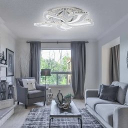 Lustra LED Alejandro 88W cu telecomanda, RGB, 5 flori, dimabila, crom lucios