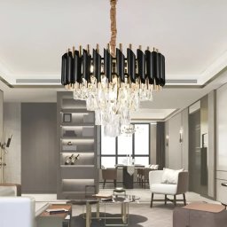 Candelabru din cristal Versailles Nobile, 5xE14, Ø40 cm, auriu lucios cu negru