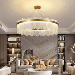 Candelabru LED Alvaro 128W dimabil cu telecomanda, auriu, pentru living