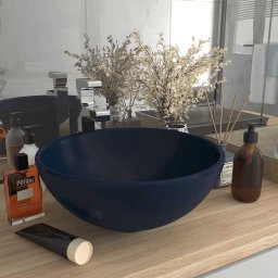 Chiuveta baie lux albastru închis mat 32,5x14cm ceramica rotund GartenMobel Dekor