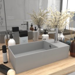 Chiuveta de baie cu preaplin, gri deschis, ceramica GartenMobel Dekor