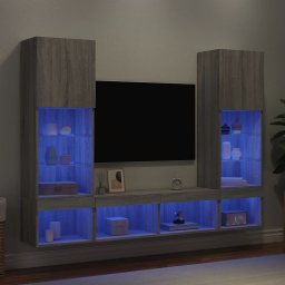 Unitati de perete TV cu LED-uri, 5 piese, gri sonoma, lemn GartenMobel Dekor