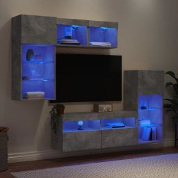 Unitati TV de perete cu LED-uri 5 piese gri beton lemn compozit GartenMobel Dekor