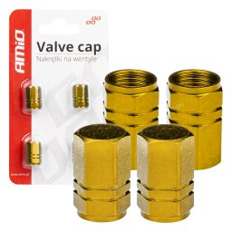 Set 4 capace ventil auto din aluminiu galben pentru roti, Amio