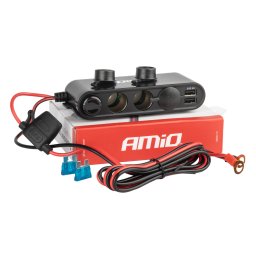 Triplu stecher bricheta auto cu voltmetru, 3 prize, USB-C 30W si QC 3.0