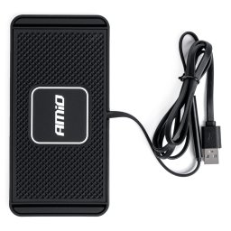Incarcator wireless auto 15W Qi cu suport silicon, cablu 1 m, negru, AMiO WCP-1