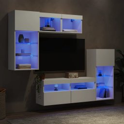 Unitati de perete TV cu LED-uri, 5 piese, alb, lemn prelucrat GartenMobel Dekor