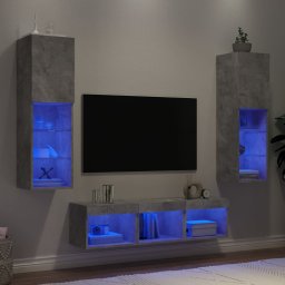 Unitati TV de perete cu LED-uri 5 piese gri beton lemn compozit GartenMobel Dekor