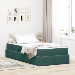 Pat cu saltea si spatiu de depozitare Verde închis 90 x 190 cm GartenMobel Dekor