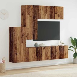 Unitate TV de Perete Pe perete 5 pcs Lemn Vechi Lemn compozit GartenMobel Dekor