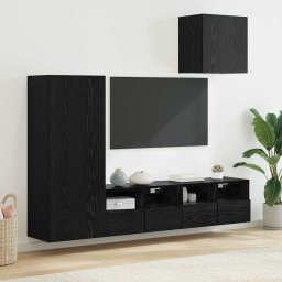 Unitati pentru Pereti de TV 4 pcs Stejar Negru Lemn compozit GartenMobel Dekor