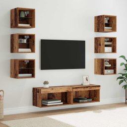 Cabinet TV cu lumini cu banda LED 8 pcs Lemn Vechi Sticla GartenMobel Dekor