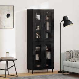 Bufet 2 pcs Stejar Negru Lemn Stratificat si Sticla GartenMobel Dekor